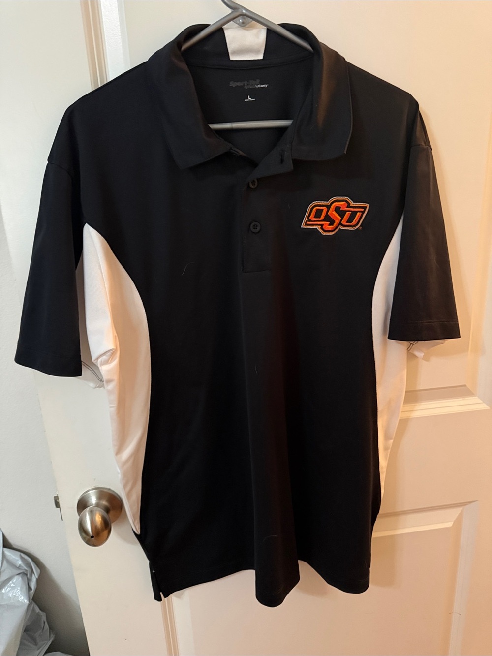 OSU Port Authority Black and White Polo with Orange Logo